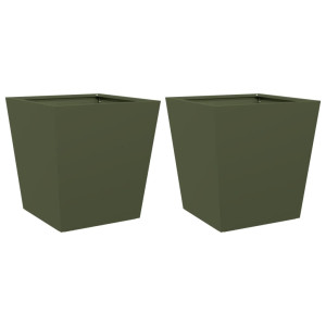 Vaso/floreira de jardim 2 pcs 40x40x40 cm aço verde azeitona H