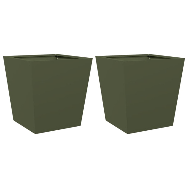 Vaso/floreira de jardim 2 pcs 40x40x40 cm aço verde azeitona M 2