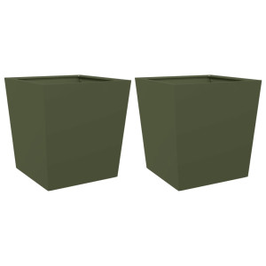 Vaso/floreira de jardim 2 pcs 50x50x50 cm aço verde azeitona H