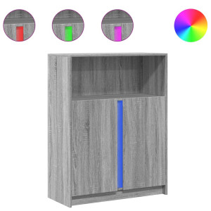 Aparador con LED madera de ingeniería gris Sonoma 77x34x100 cm H