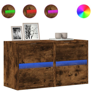 Muebles TV de pared luces LED 2 uds roble ahumado 41x31x45 cm H