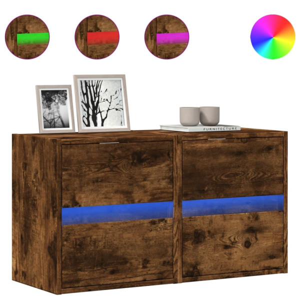 Muebles TV de pared luces LED 2 uds roble ahumado 41x31x45 cm M 2