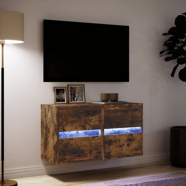 Muebles TV de pared luces LED 2 uds roble ahumado 41x31x45 cm M 5