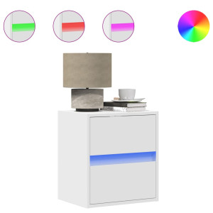 Mesitas de noche de pared con luces LED 2 unidades blanco H