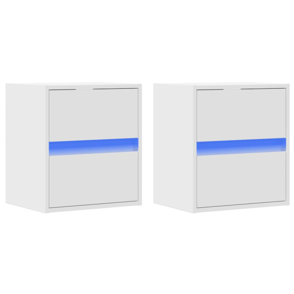 Mesas de cabeceira de parede com luzes LED 2 pcs branco M 5