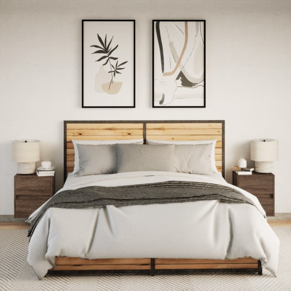 Mesitas de noche de pared con luces LED 2 unidades roble marrón M 4