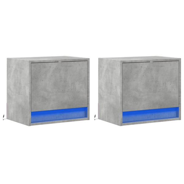 Mesas de cabeceira de parede c/ luzes LED 2pcs cinzento cimento M 3
