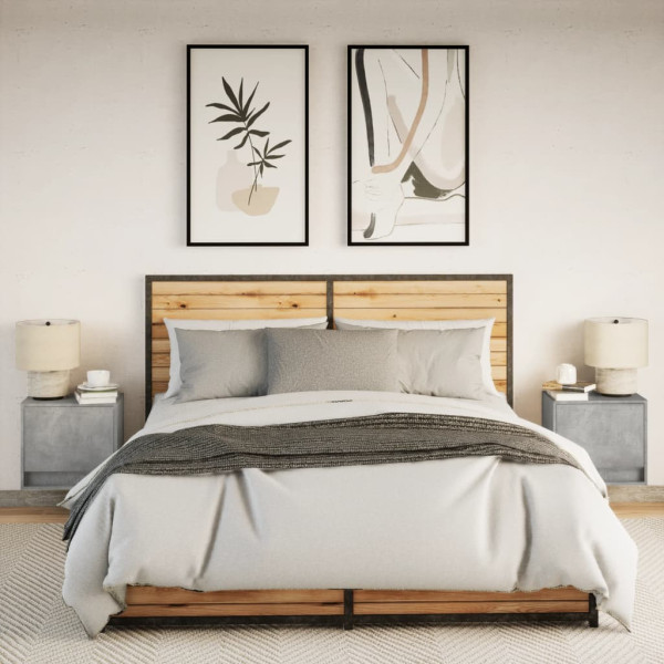 Mesitas de noche de pared con luces LED 2 uds gris hormigón M 4