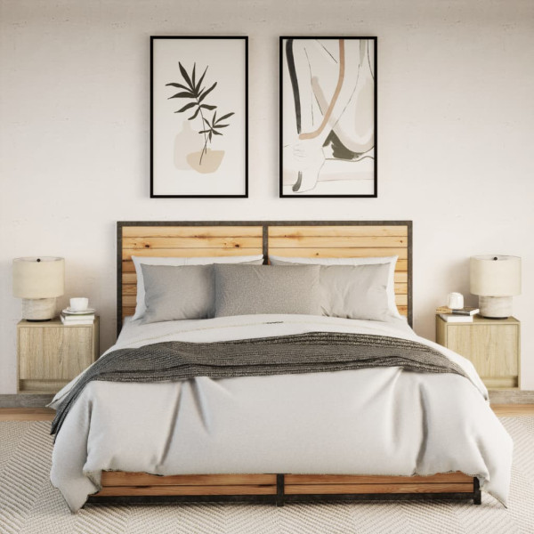 Mesas de cabeceira de parede com luzes LED 2pcs carvalho sonoma M 4