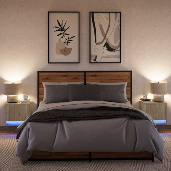 Mesas de cabeceira de parede com luzes LED 2pcs carvalho sonoma M 5