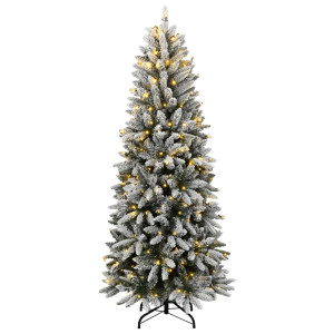 Árbol de Navidad artificial con 300 LED y nieve flocada 180 cm H