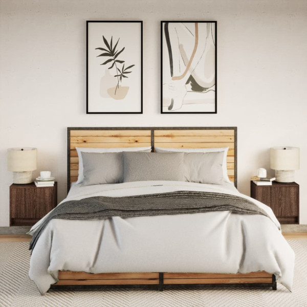 Mesas cabeceira de parede c/ luzes LED 2 pcs carvalho castanho M 4