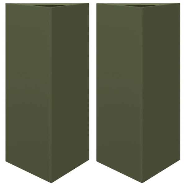 Vaso/floreira triangular 2 pcs 40x34.5x70 cm aço verde-azeitona M 2