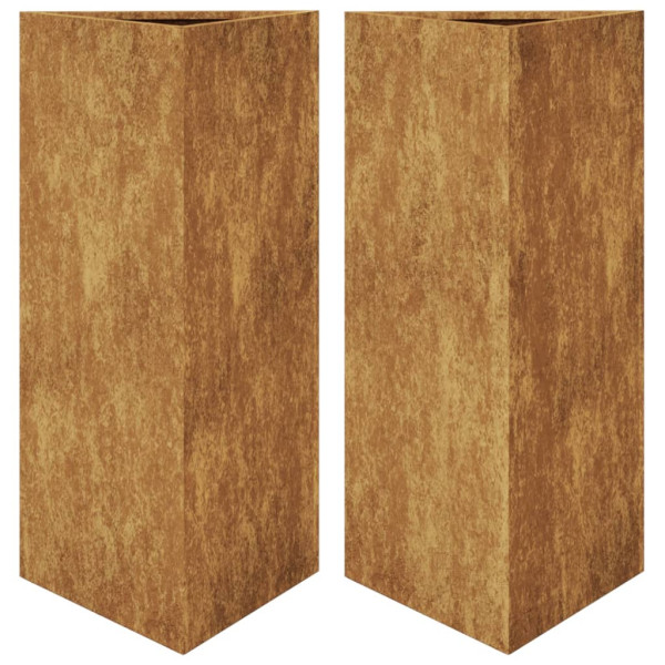 Vaso/floreira 2 pcs triangular 40x40x75 cm aço intempéries M 2