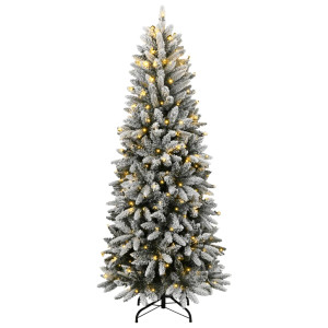 Árbol de Navidad artificial con 300 LEDs y nieve flocada 210 cm H