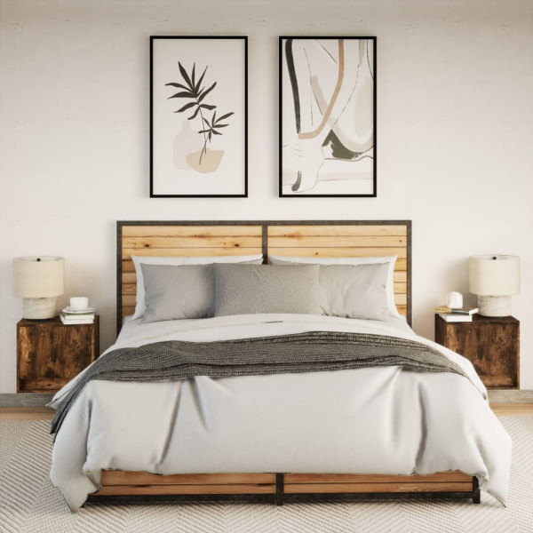 Mesitas de noche de pared con luces LED 2 uds roble ahumado M 4