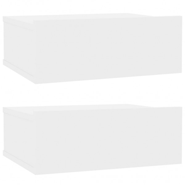 Mesitas noche flotante 2 uds contrachapada blanco 40x30x15 cm M 2