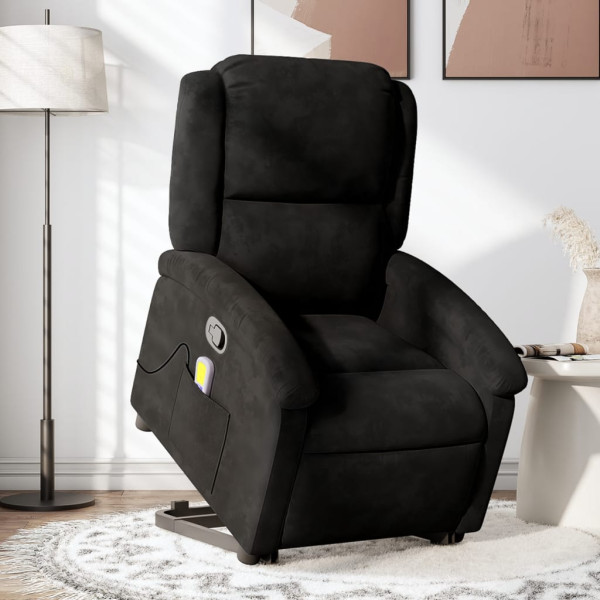 Sillón reclinable de masaje elevable terciopelo negro D