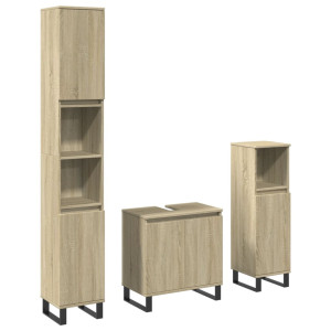 Set de muebles de baño 3 pzas madera contrachapada roble Sonoma H