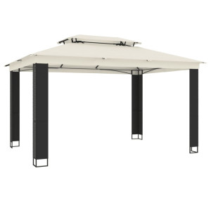 VidaXL Gazebo com telhado duplo 3.94x2.96 m aço creme H