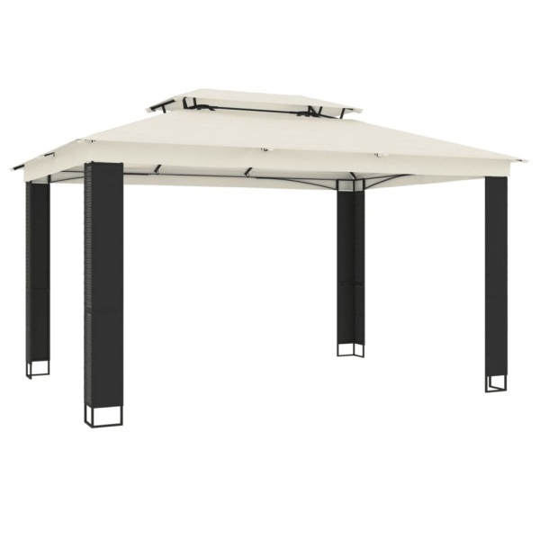 VidaXL Gazebo com telhado duplo 3.94x2.96 m aço creme M 2