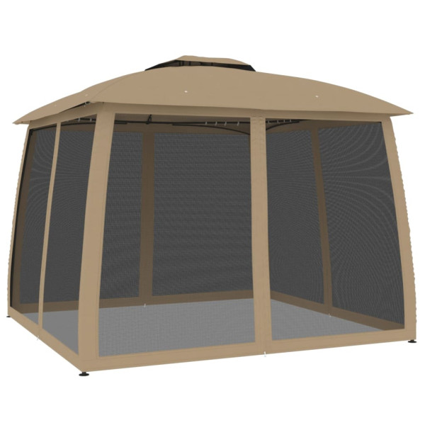 Gazebo c/ teto duplo/paredes de malha aço cinzento-acastanhado M 2