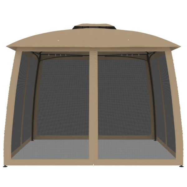 Gazebo c/ teto duplo/paredes de malha aço cinzento-acastanhado M 3