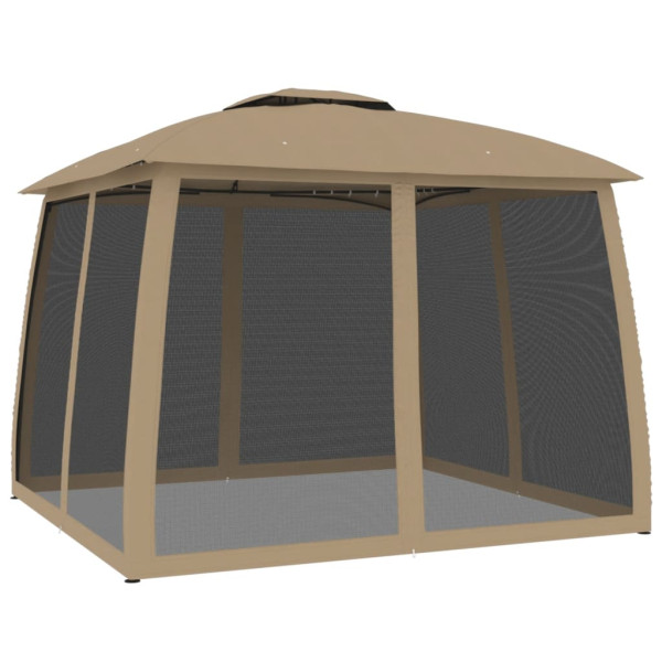 Gazebo c/ teto duplo/paredes de malha aço cinzento-acastanhado M 5