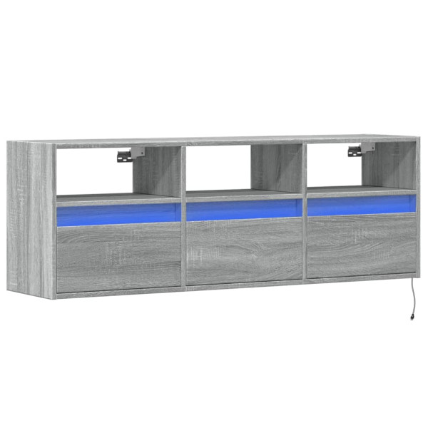 Mueble de TV de pared con luces LED gris Sonoma 130x31x45 cm M 3