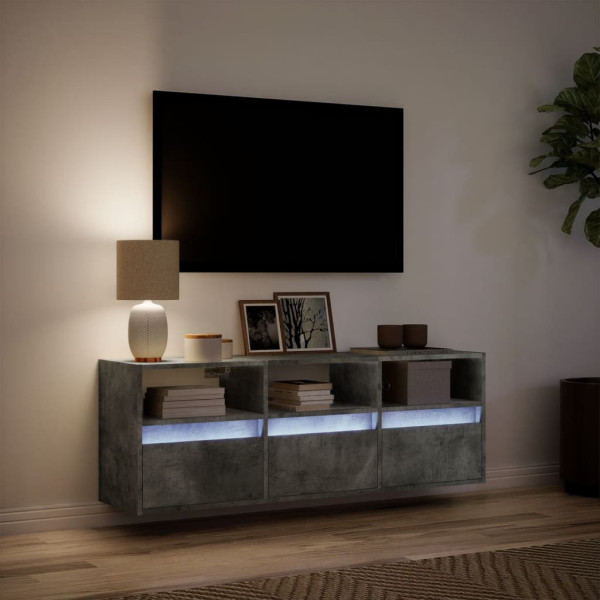 Mueble de TV de pared con luces LED gris hormigón 130x31x45 cm M 5