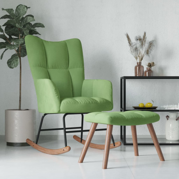 Silla mecedora con reposapiés terciopelo verde claro D