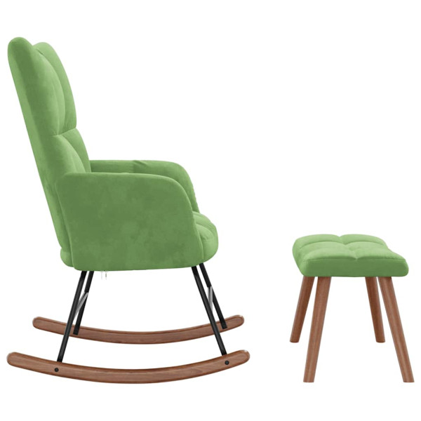 Silla mecedora con reposapiés terciopelo verde claro M 4