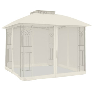 Gazebo c/ teto duplo/paredes de malha 2.94x2.94 m aço creme H