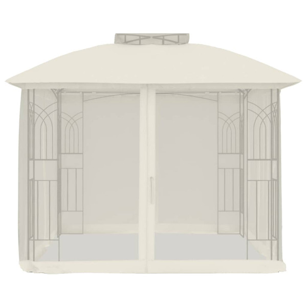 Gazebo c/ teto duplo/paredes de malha 2.94x2.94 m aço creme M 3