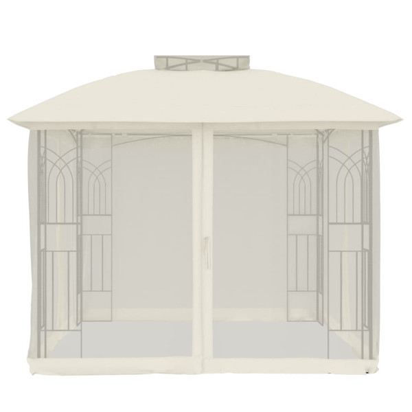 Gazebo c/ teto duplo/paredes de malha 2.94x2.94 m aço creme M 4