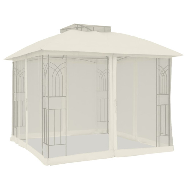 Gazebo c/ teto duplo/paredes de malha 2.94x2.94 m aço creme M 5