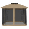 Gazebo c/ teto duplo/paredes de malha aço cinzento-acastanhado 3