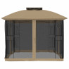 Gazebo c/ teto duplo/paredes de malha aço cinzento-acastanhado 4