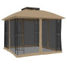 Gazebo c/ teto duplo/paredes de malha aço cinzento-acastanhado 5
