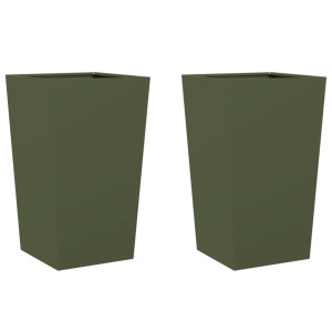 Vaso/floreira de jardim 2 pcs 45x45x75 cm aço verde azeitona H