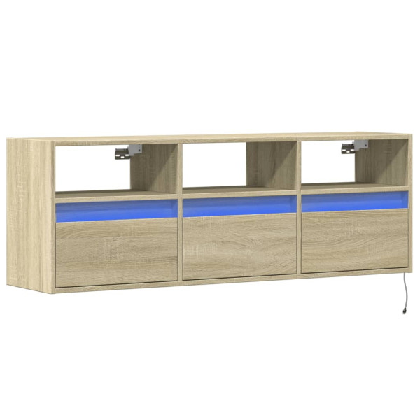 Mueble de TV de pared con luces LED roble Sonoma 130x31x45 cm M 3