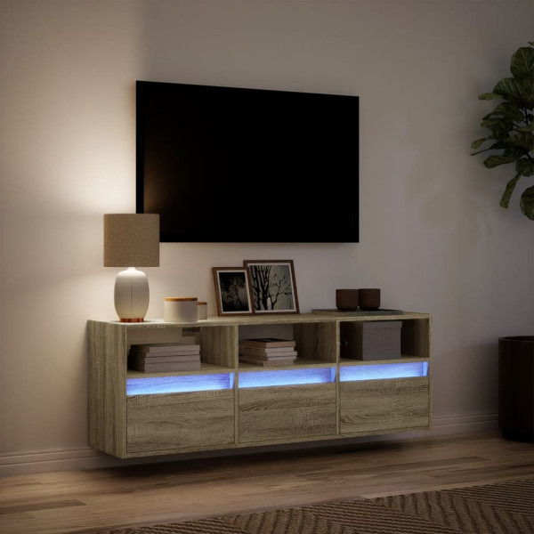 Mueble de TV de pared con luces LED roble Sonoma 130x31x45 cm M 5