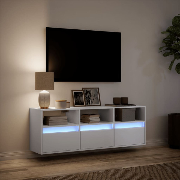Mueble de TV de pared con luces LED blanco 130x31x45 cm M 5