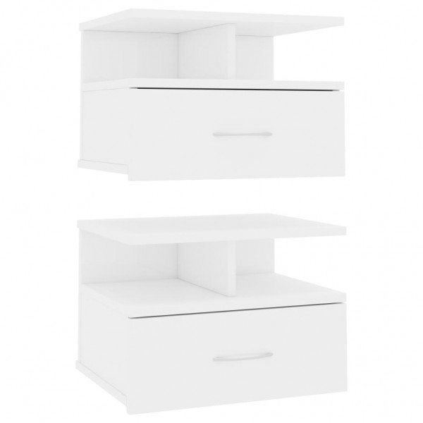 Mesita noche flotante 2 uds aglomerado blanco brillo 40x31x27cm D