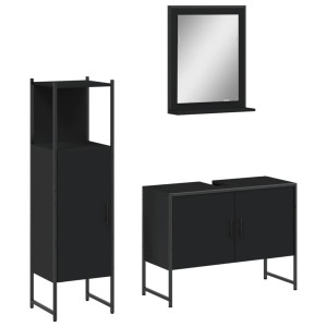 Set de muebles de baño 3 piezas madera contrachapada negro H