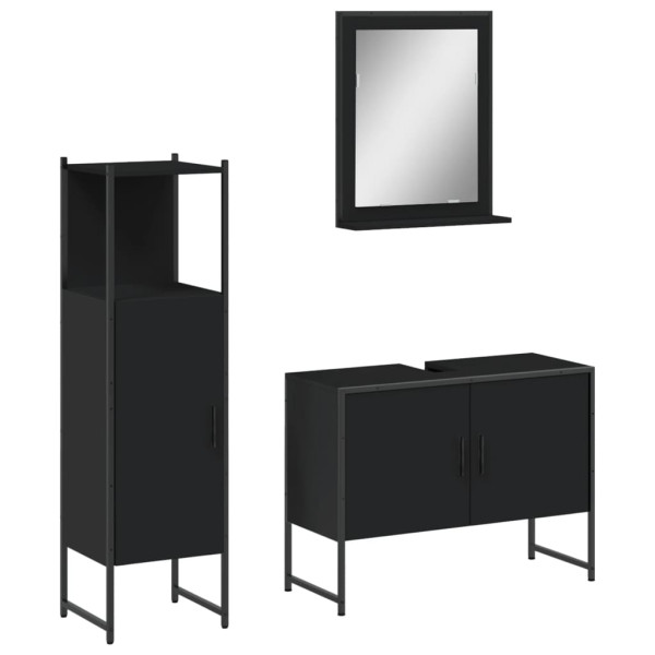 Set de muebles de baño 3 piezas madera contrachapada negro M 2