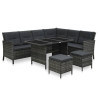 Conjunto lounge de jardim c/ almofadões 4 pcs vime PE cinzento 1