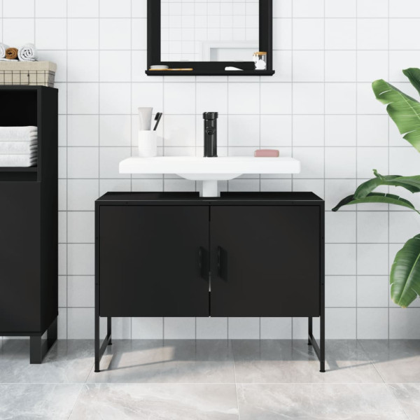 Armario de lavabo de baño madera ingeniería negro 80x33x60 cm M 3