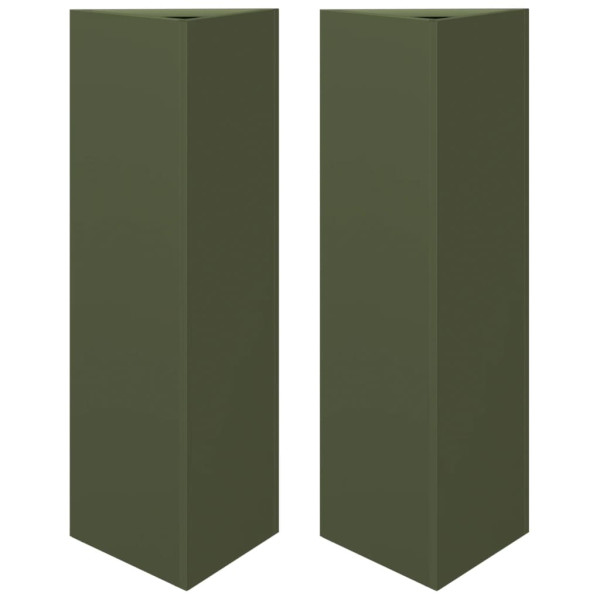 Vaso/floreira triangular 2 pcs 30x26x75 cm aço verde-azeitona M 2