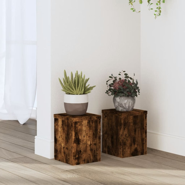 Soportes de plantas 2 uds madera roble ahumado 15x15x20 cm D